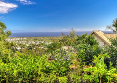 Vue dégagée sur la nature et l'océan depuis la terrasse de la Villa Roméo